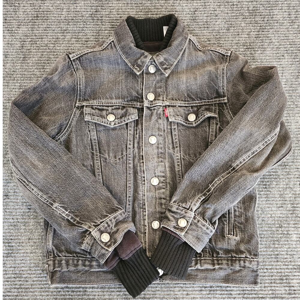 Vintage Levis Youth Medium Trucker Jacket Knit Collar & Cuffs 100% Cotton